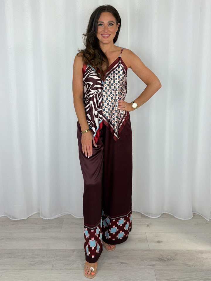 Silky Print Handkerchief Top And Trouser Co-Ord ( 4 Colours)