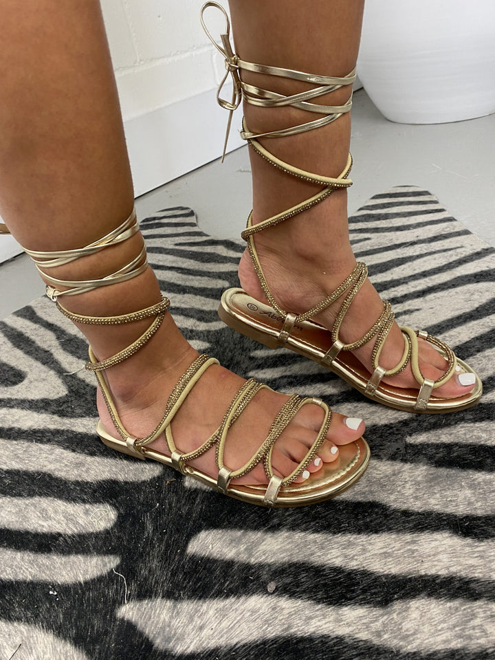 Gold Diamante Gladiator Sandals