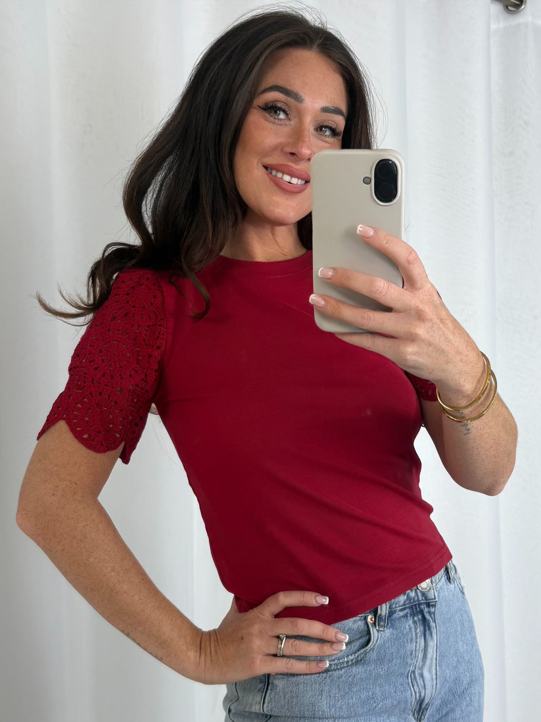 Short Sleeve Crochet Detail Top (3 Colours)