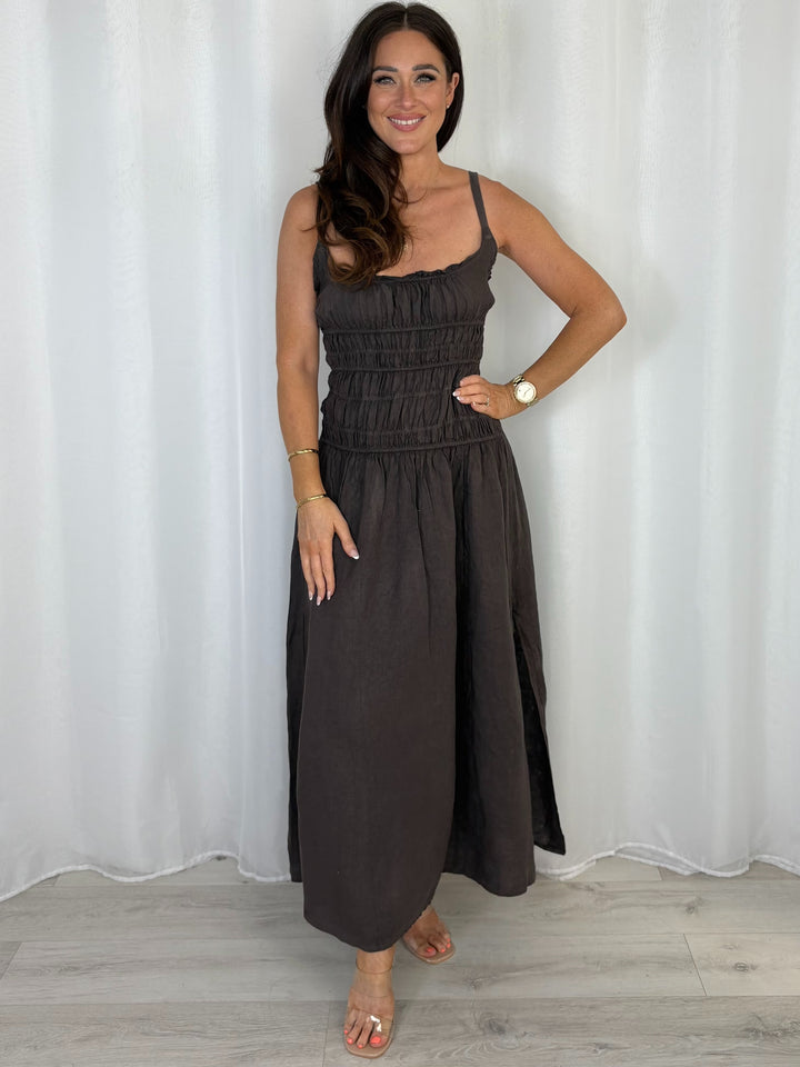 Smocked Waist Side Split Dress (2 Colours)
