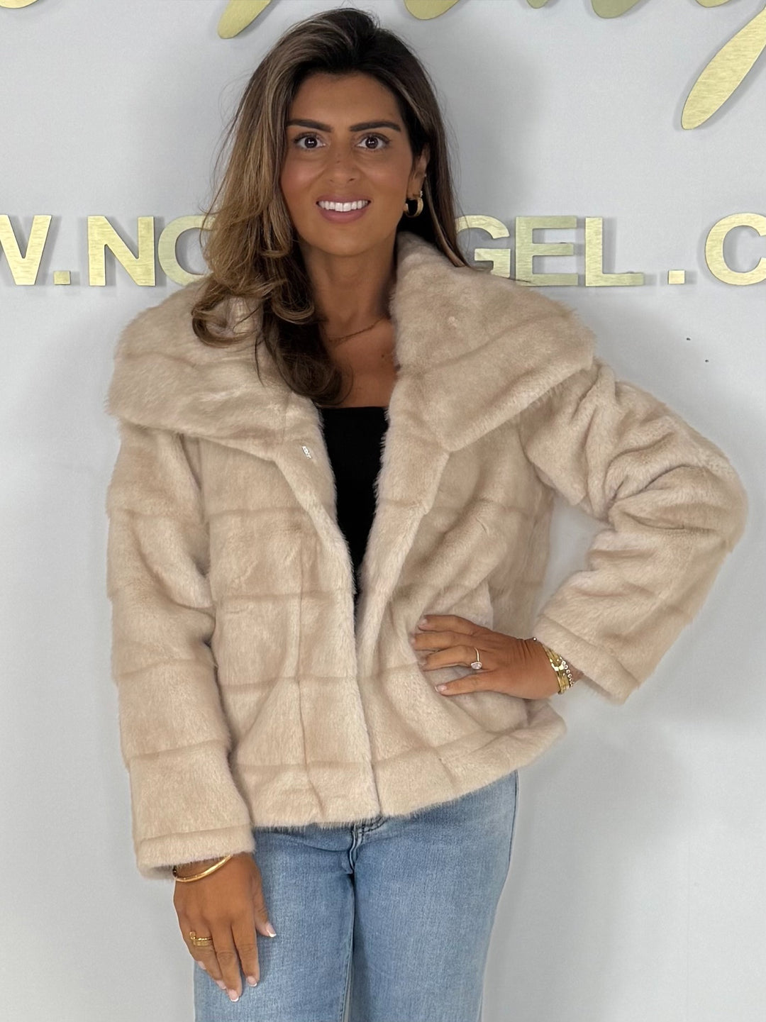 Faux Fur Collared Stripe Detail Short Jacket (3 Colours)
