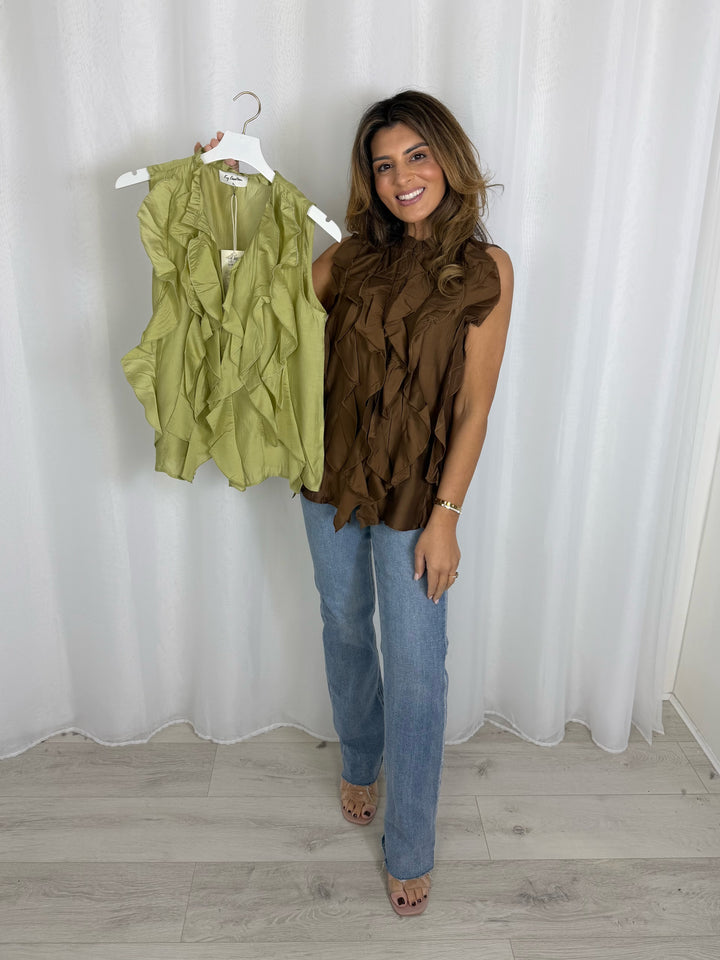 Sleeveless Frill Blouse (2 Colours)