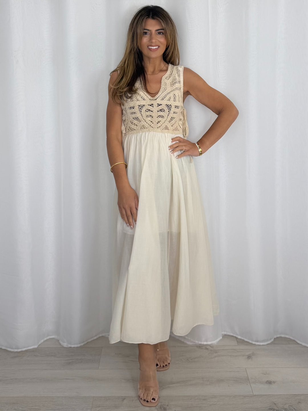 Crochet Sleeveless Side Tie Dress (5 Colours)