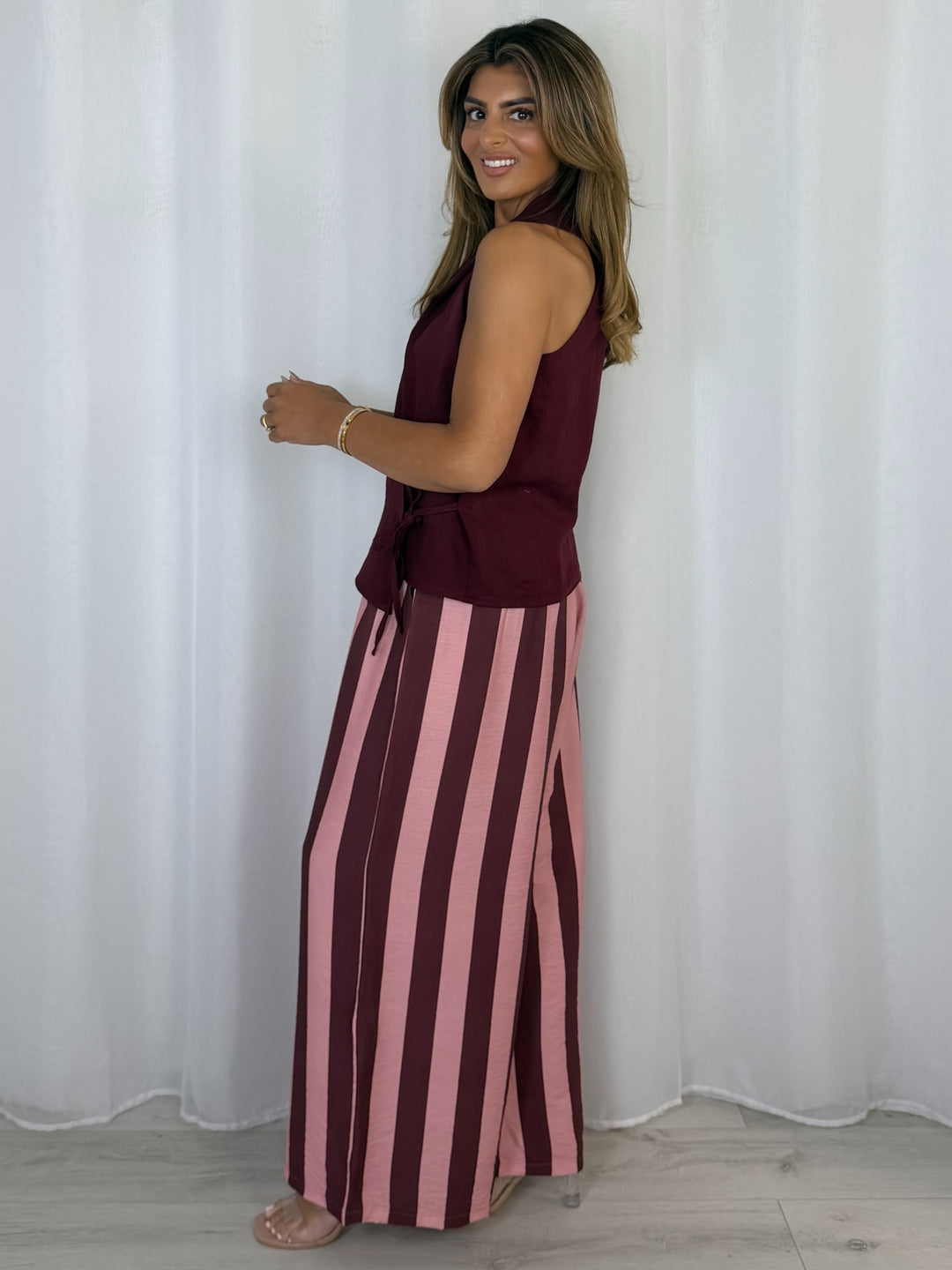 Striped Trouser And Wrap Around Top (5 Colours)