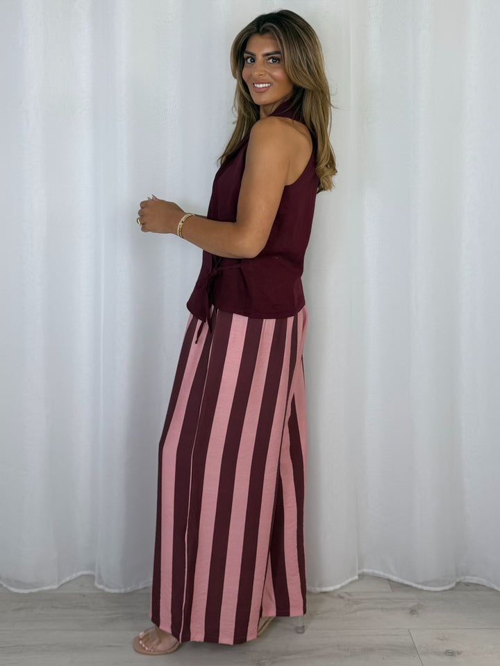 Striped Trouser And Wrap Around Top (5 Colours)