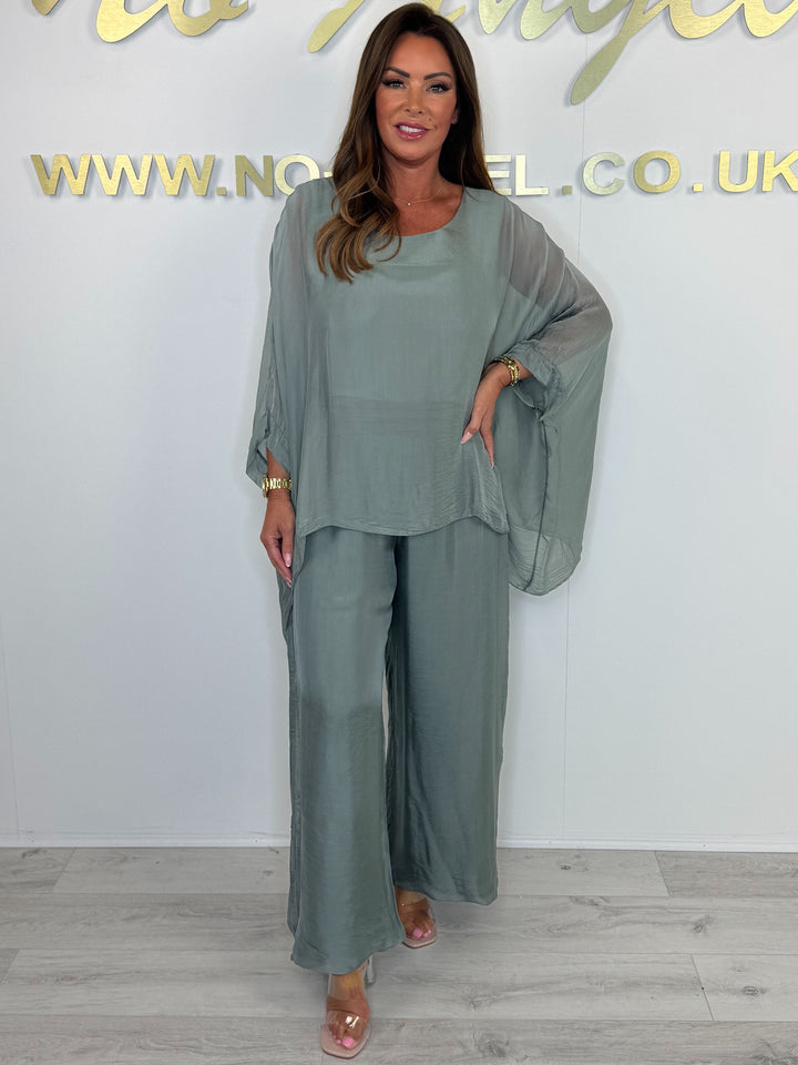Silk Mix Round Neck Oversize Trouser Co-ord (3 Colours)