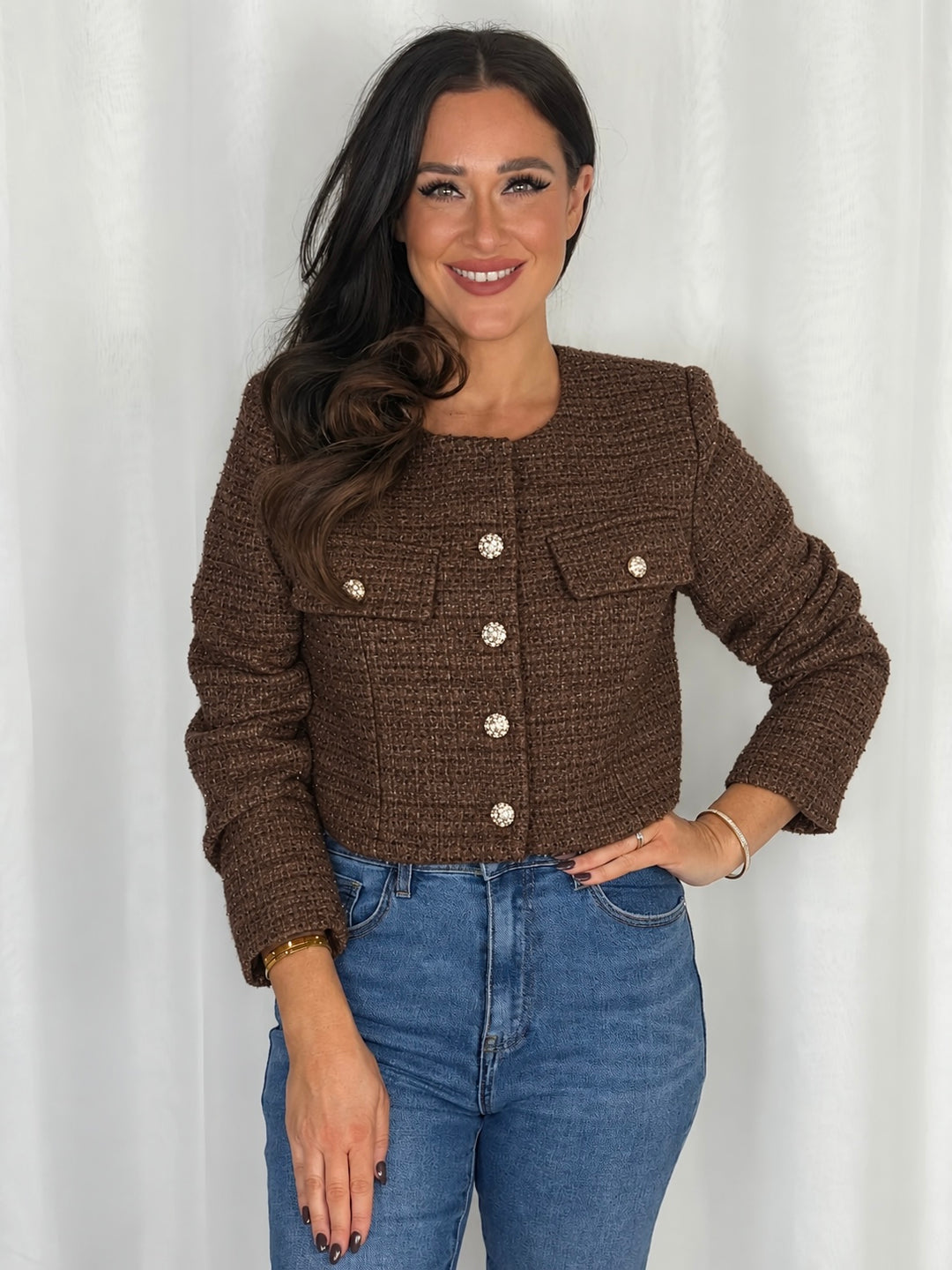 Silver Embellished Button Tweed Jacket (2 Colours)