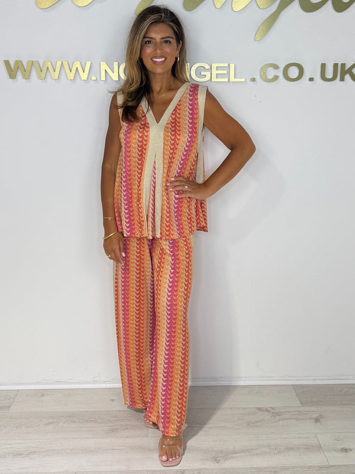 Zigzag V-Neck Front Split Trouser Co-ord (2 Colours)