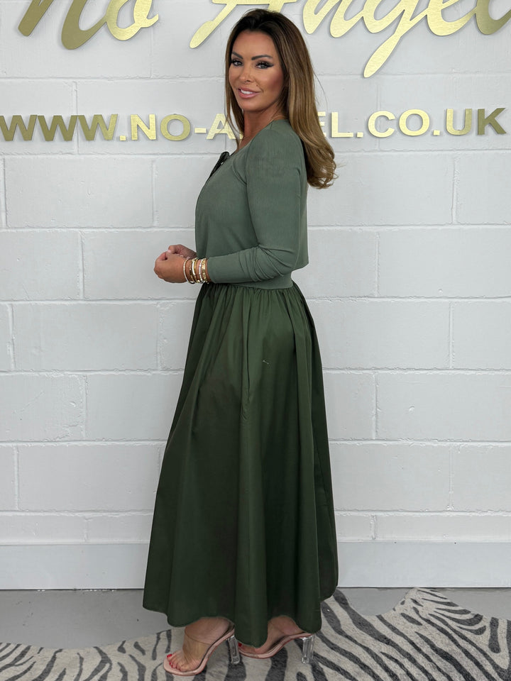 Flared T-Shirt Midi Dress With Matching Tie Up Cropped Cardigan (4 Colours)