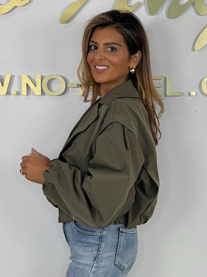 Collared Double Breasted Cropped Trench Balloon Sleeve Coat (2 Colours)