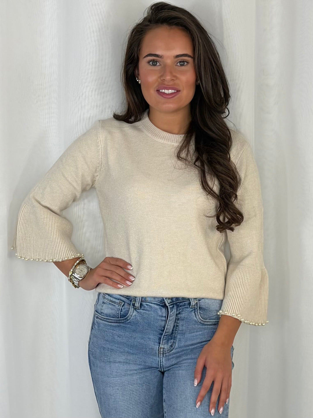 Pearl Embellished Sleeve Knit Top (6 Colours)