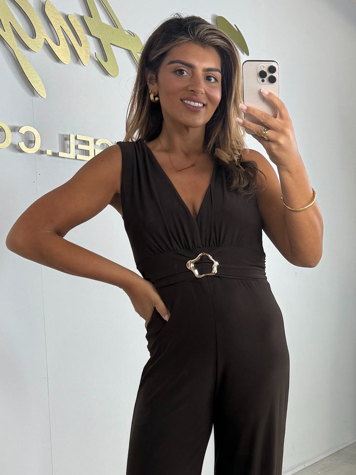 V-Neck Gold Hardware Detail Sleeveless Jumpsuit (2 Colours)