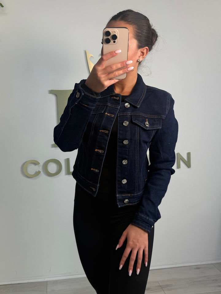 Dark Denim Cropped Collared Jacket