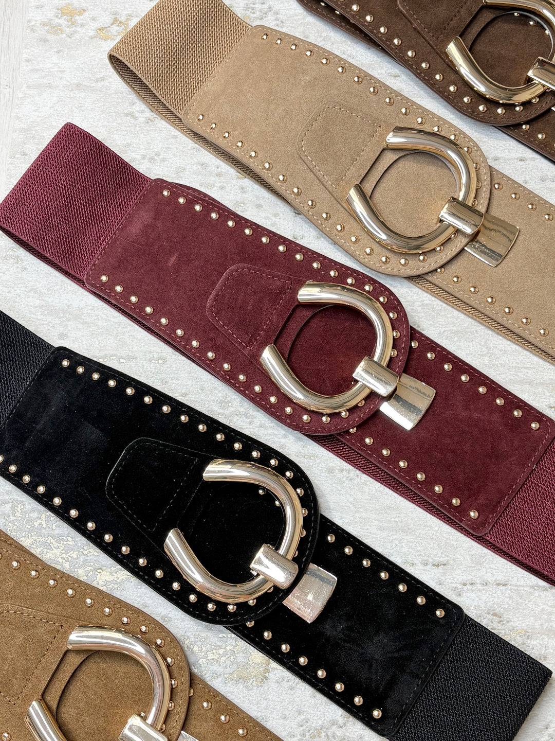 Large Suedette Gold Hook Elastic Belt (5 Colours)