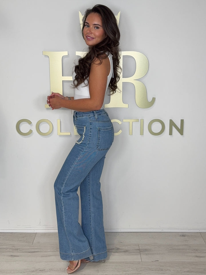 Pearl Pocket Stretch Flare Jeans (2 Colours)