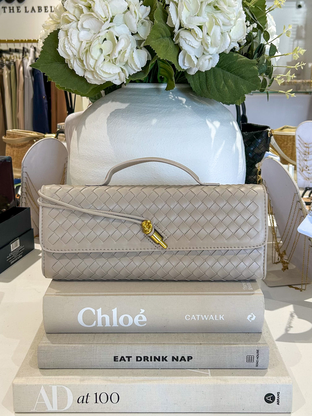 Woven Rectangle Envelope Gold Rod Fasten Clutch Bag (15 Colours)