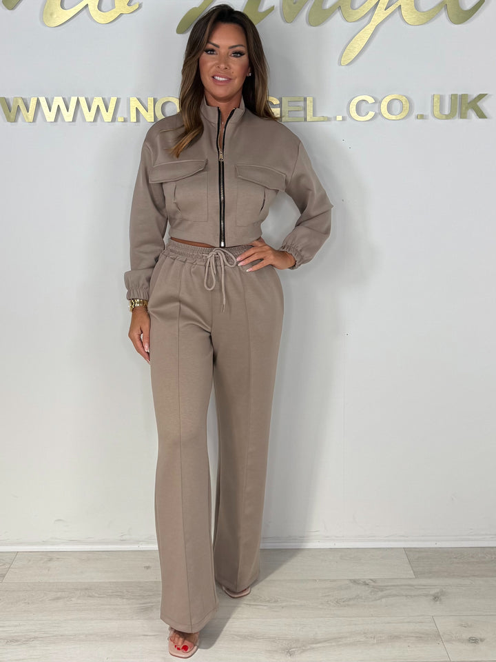 Front Pocket Cropped Zip Up Straight Leg Trouser Co-ord (4 Colours)