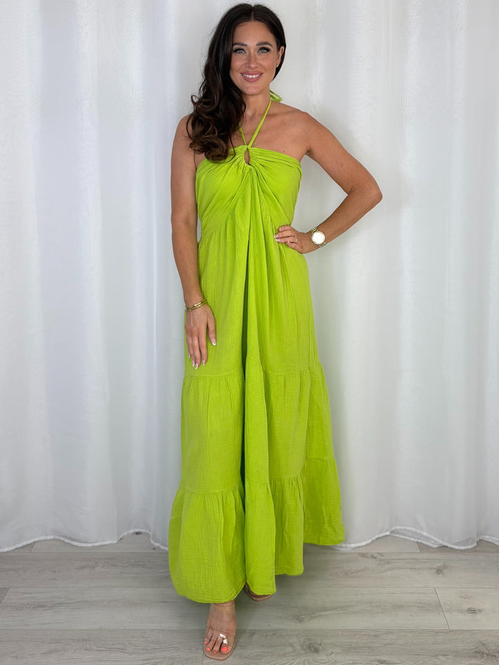 Cheesecloth Halter Neck Style Tiered Dress (9 Colours)