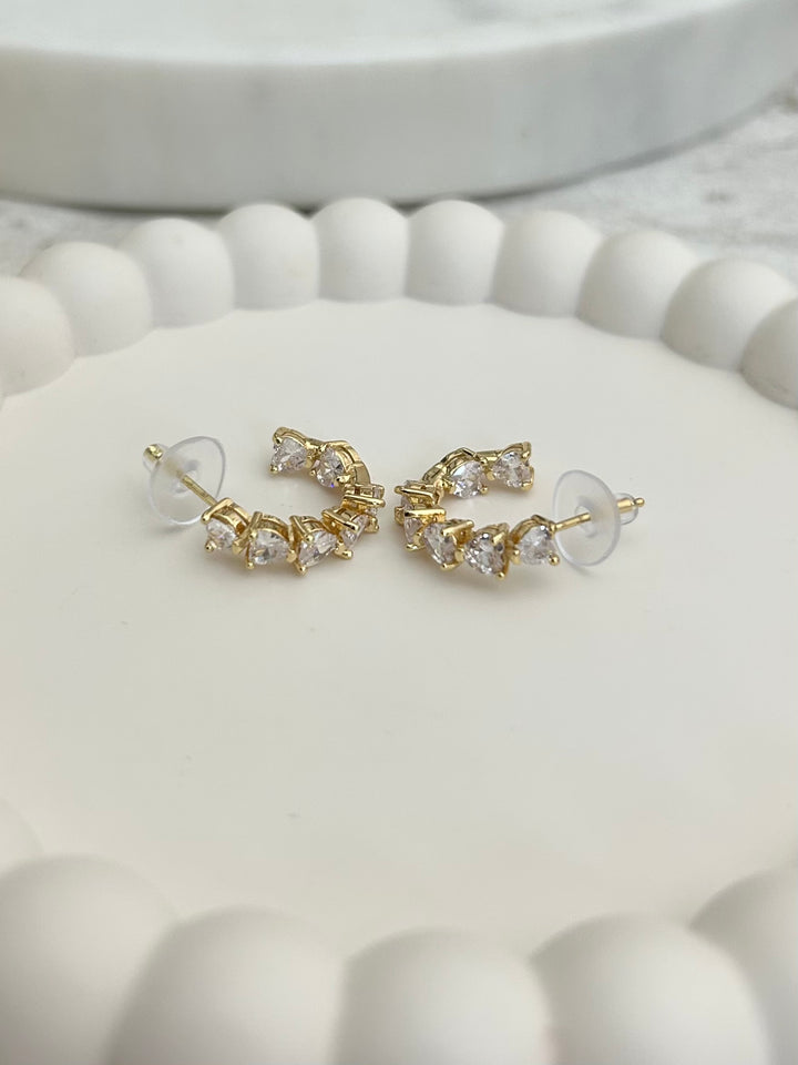 Gold Hoop Heart Diamante Earrings