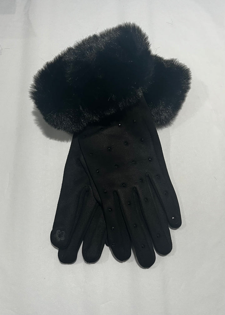 Scattered Diamante Faux Fur Cuff Gloves