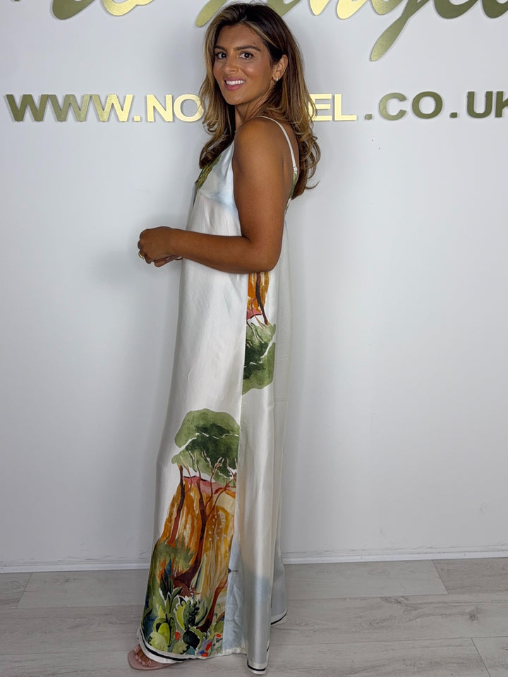 Silk Mix Printed Spaghetti Strap Floaty Jumpsuit (5 Colours)