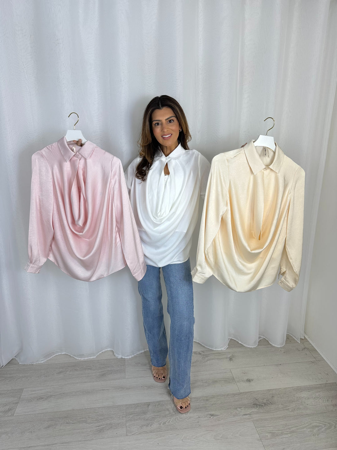 Lace Under Vest Collared Cowl Neck Top (3 Colours)