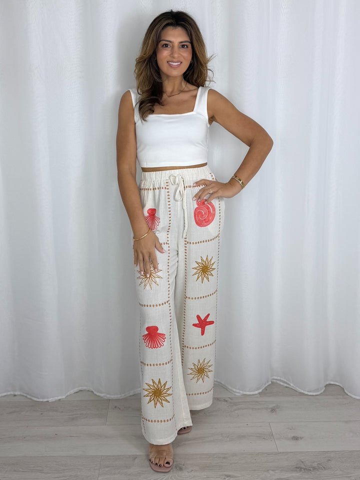 Sea Shell Embroidered Trousers