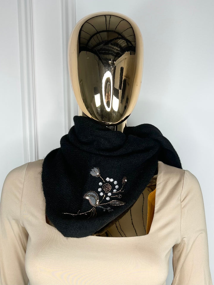 Beaded Floral Detail Triangle Scarf (3 Colours)
