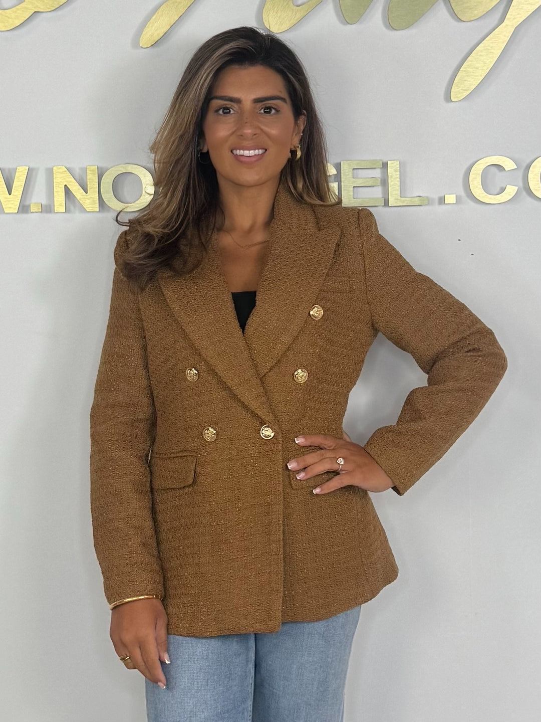 Double Breasted Collared Gold Button Tweed Blazer (5 Colours)