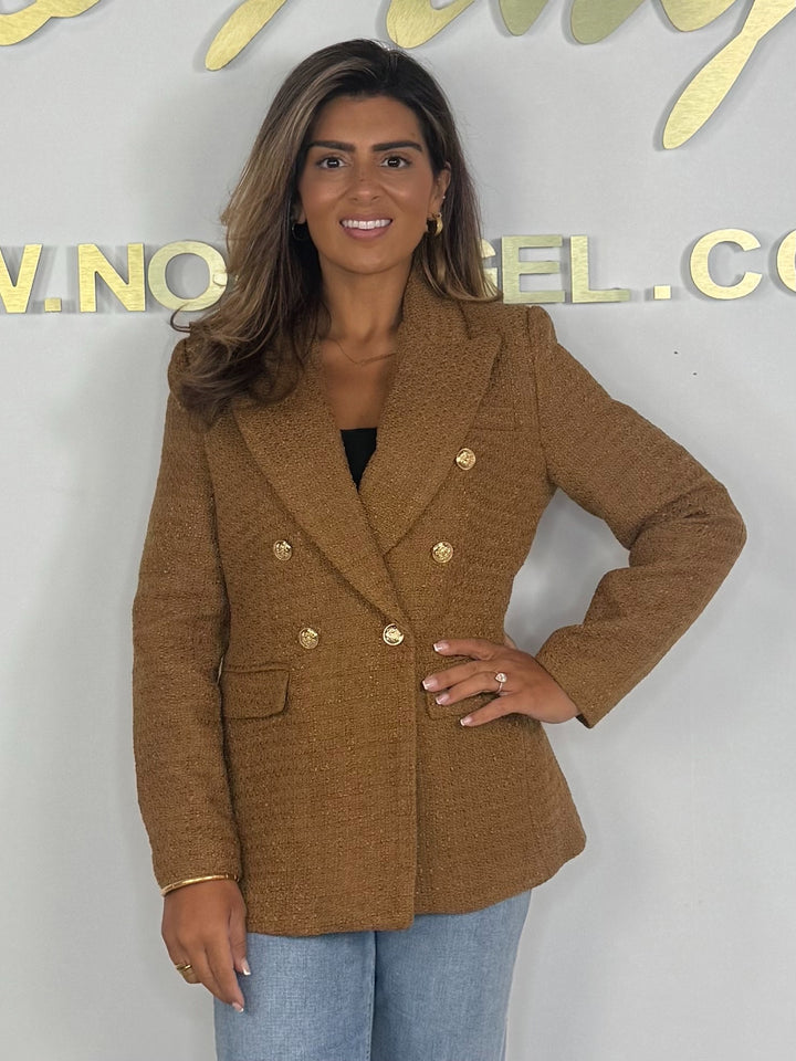 Double Breasted Collared Gold Button Tweed Blazer (5 Colours)