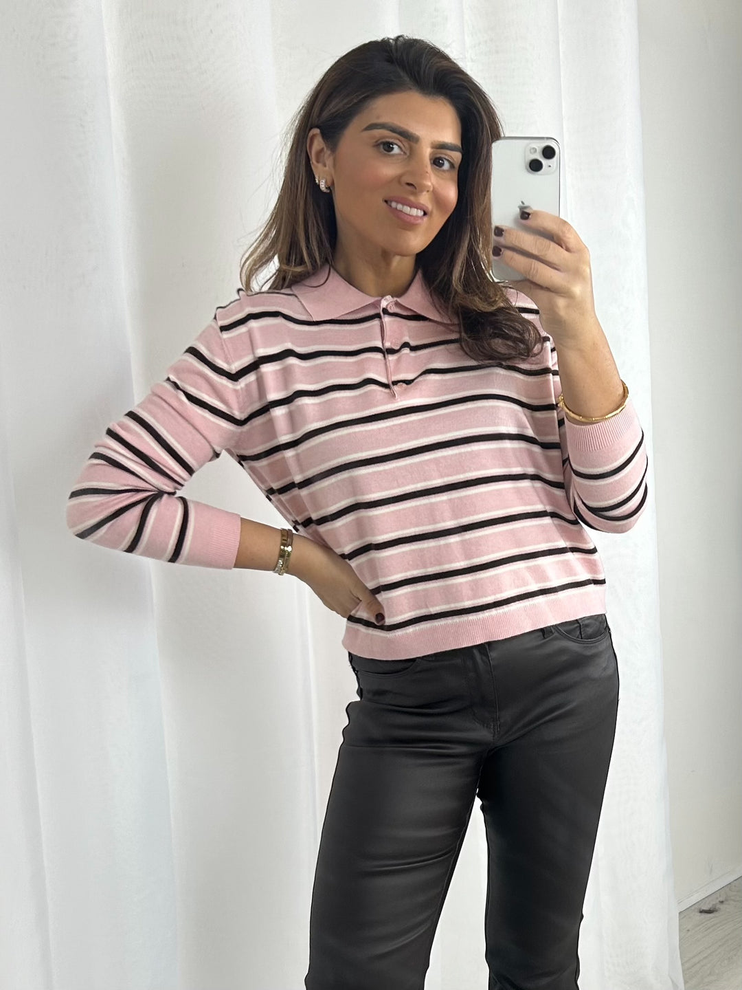 Striped Button Up Collared Soft Knit Jumper (2 Colours)