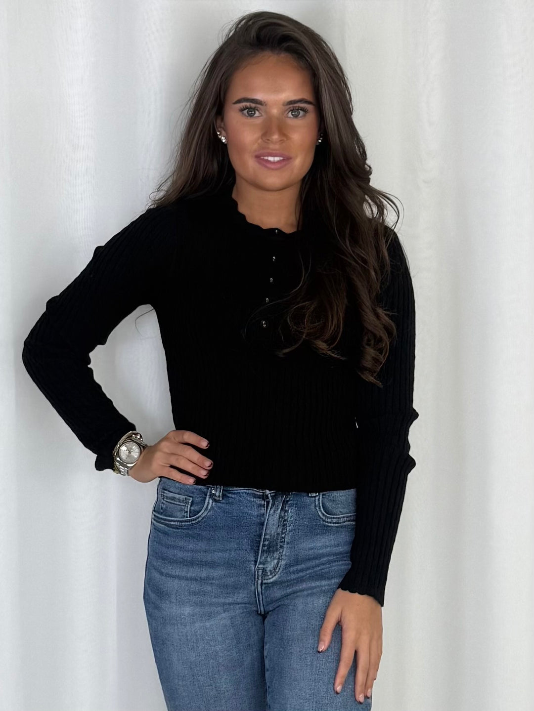 Ribbed Knit Button Detail Long Sleeve Top (6 Colours)
