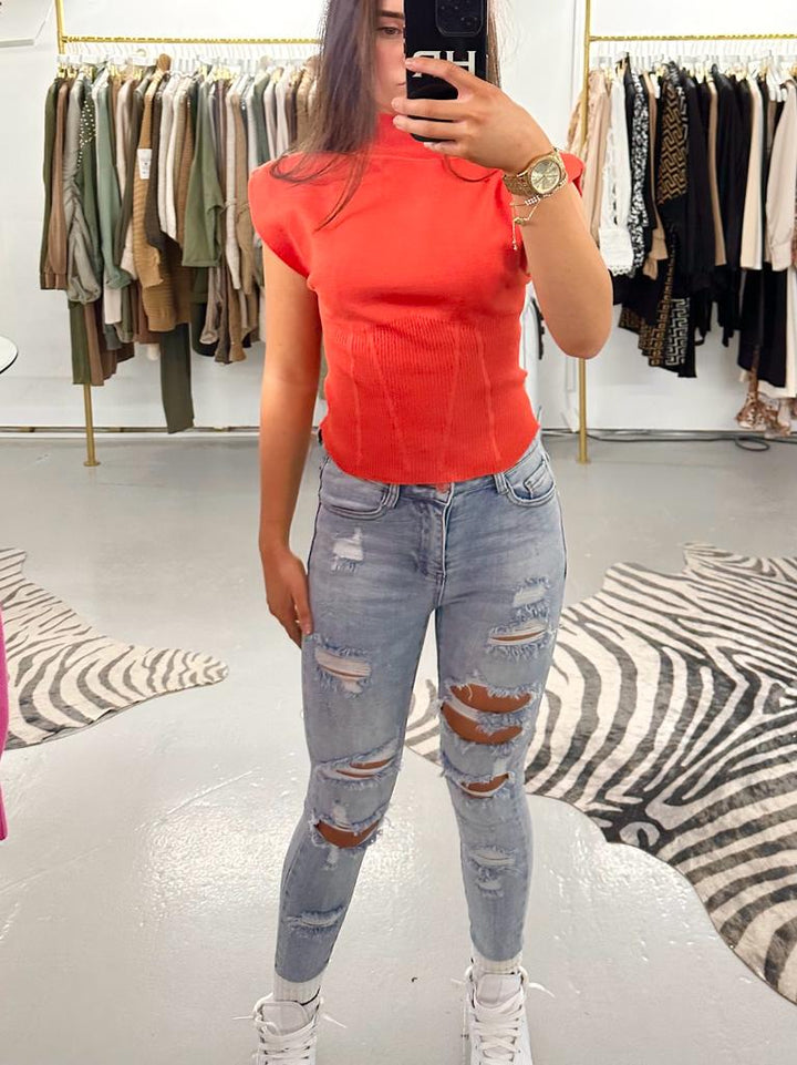 Orange Shoulder Pad Top