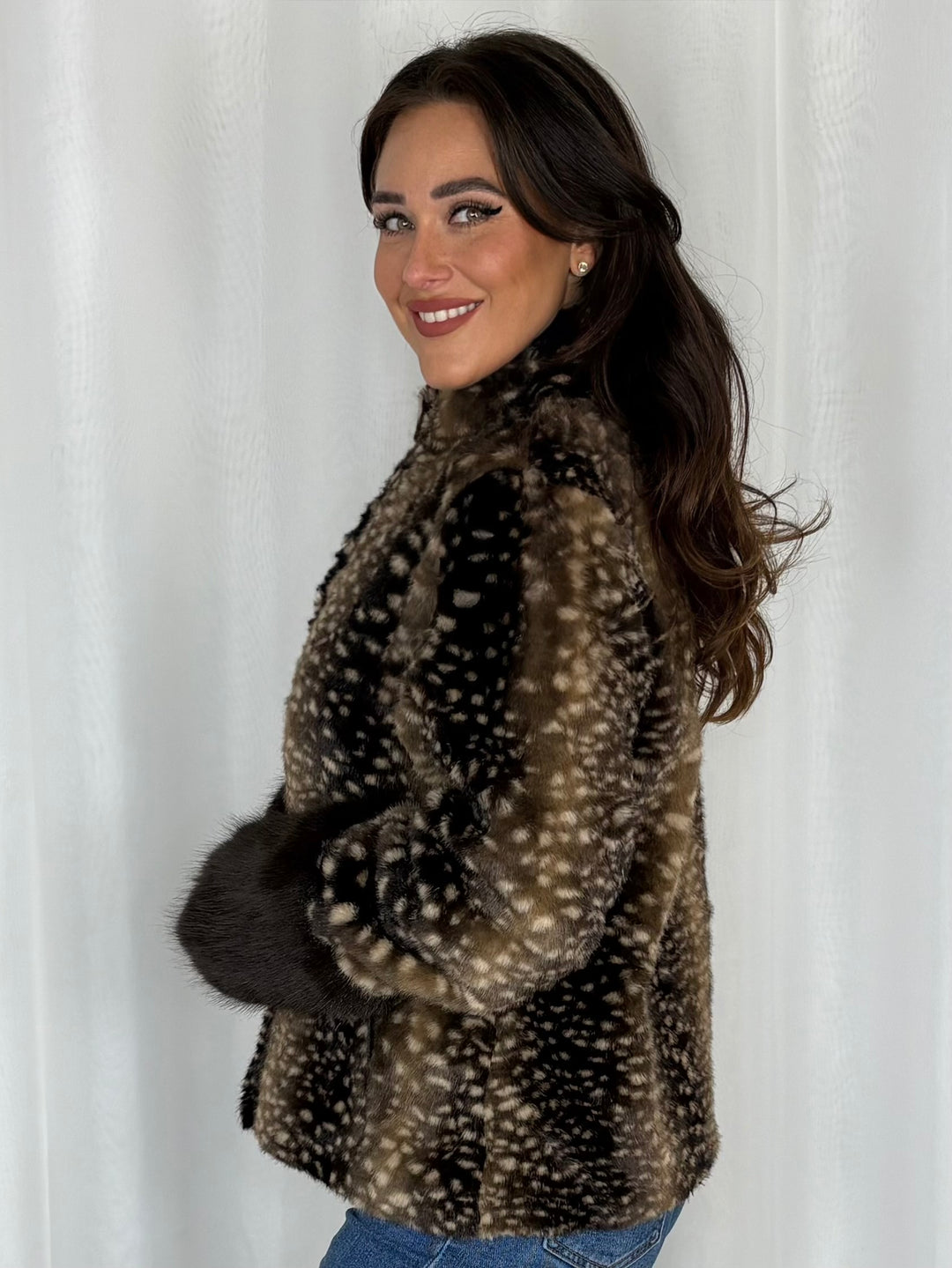 Bambi Print Faux Fur Jacket