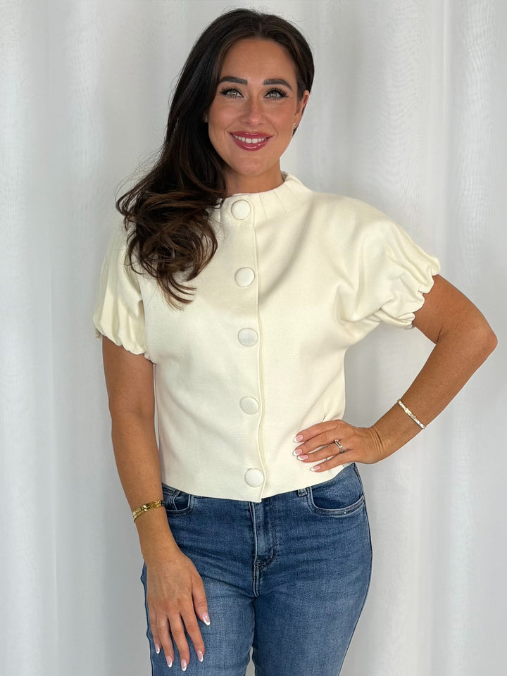 Plain Button Cinched In Sleeve Top (2 Colours)