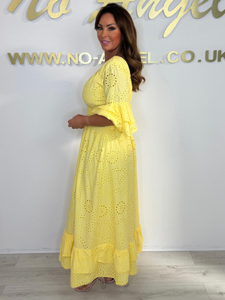V-Neck Embroidery Anglaise Maxi Dress (8 Colours)