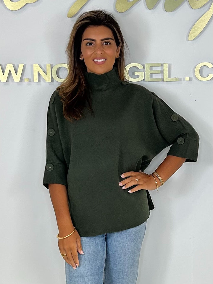 Soft Knit High Neck Button Sleeve Jumper (6 Colours)