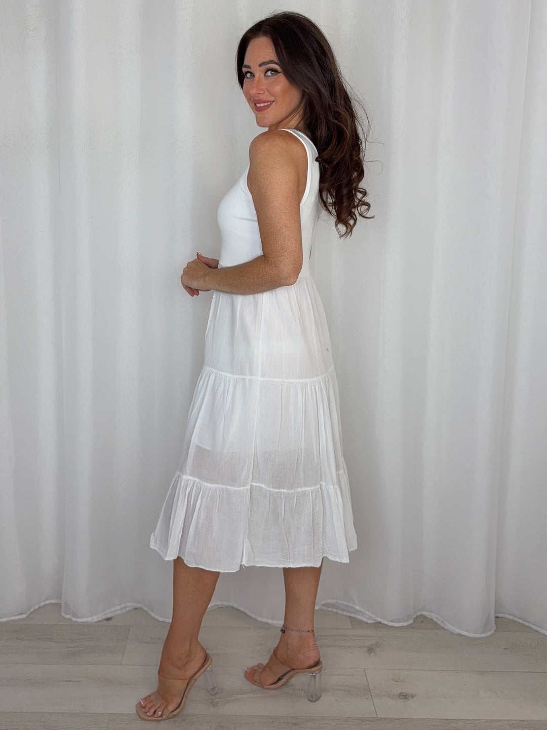 Ribbed Bodice Tiered Midi Dress (6 Colours)