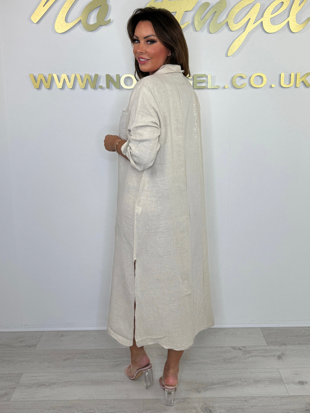 Sequin Pocket & Back Detail Linen Shirt Dress (5 Colours)