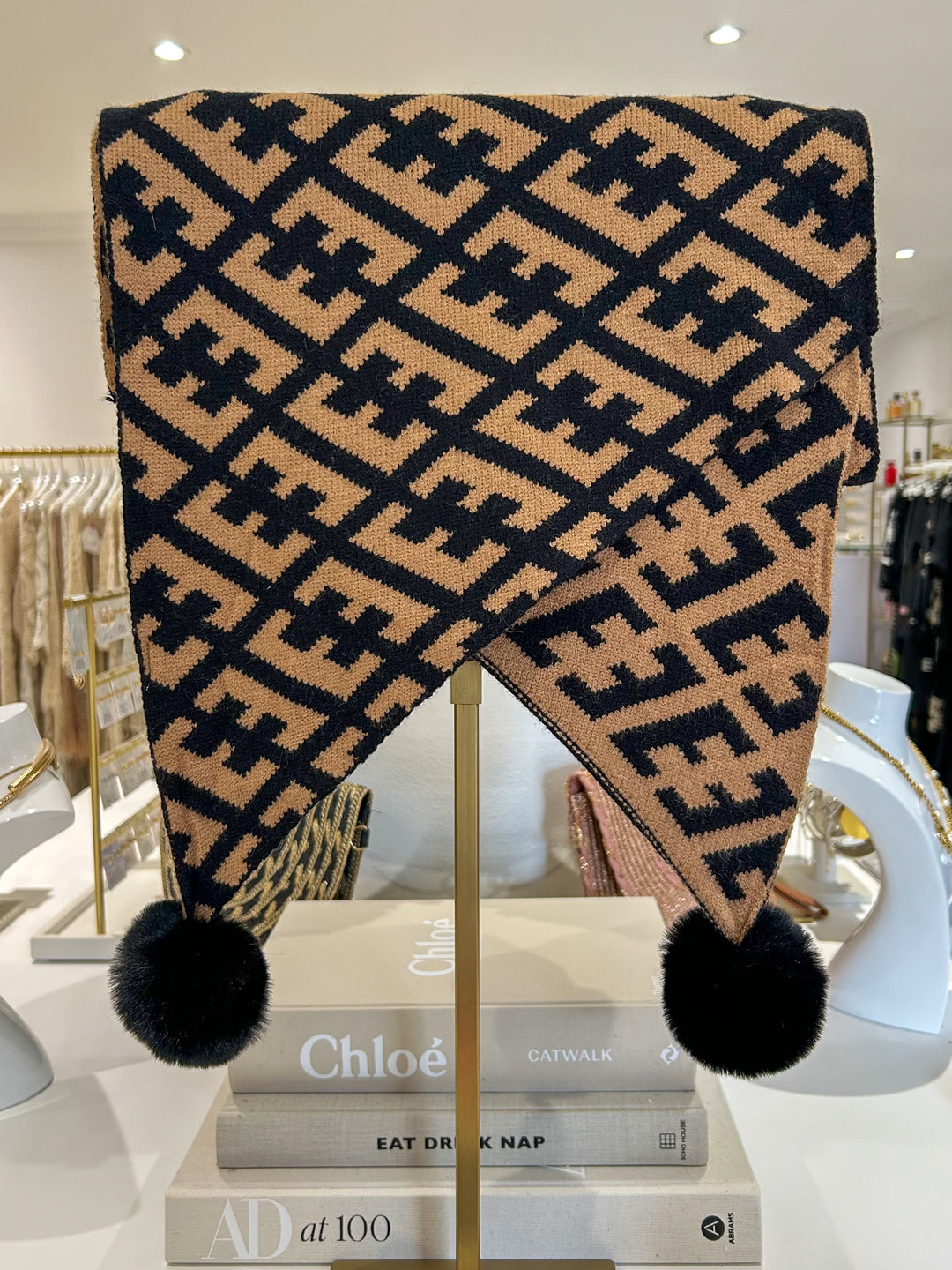 Camel And Black Patterned Reversible Scarf