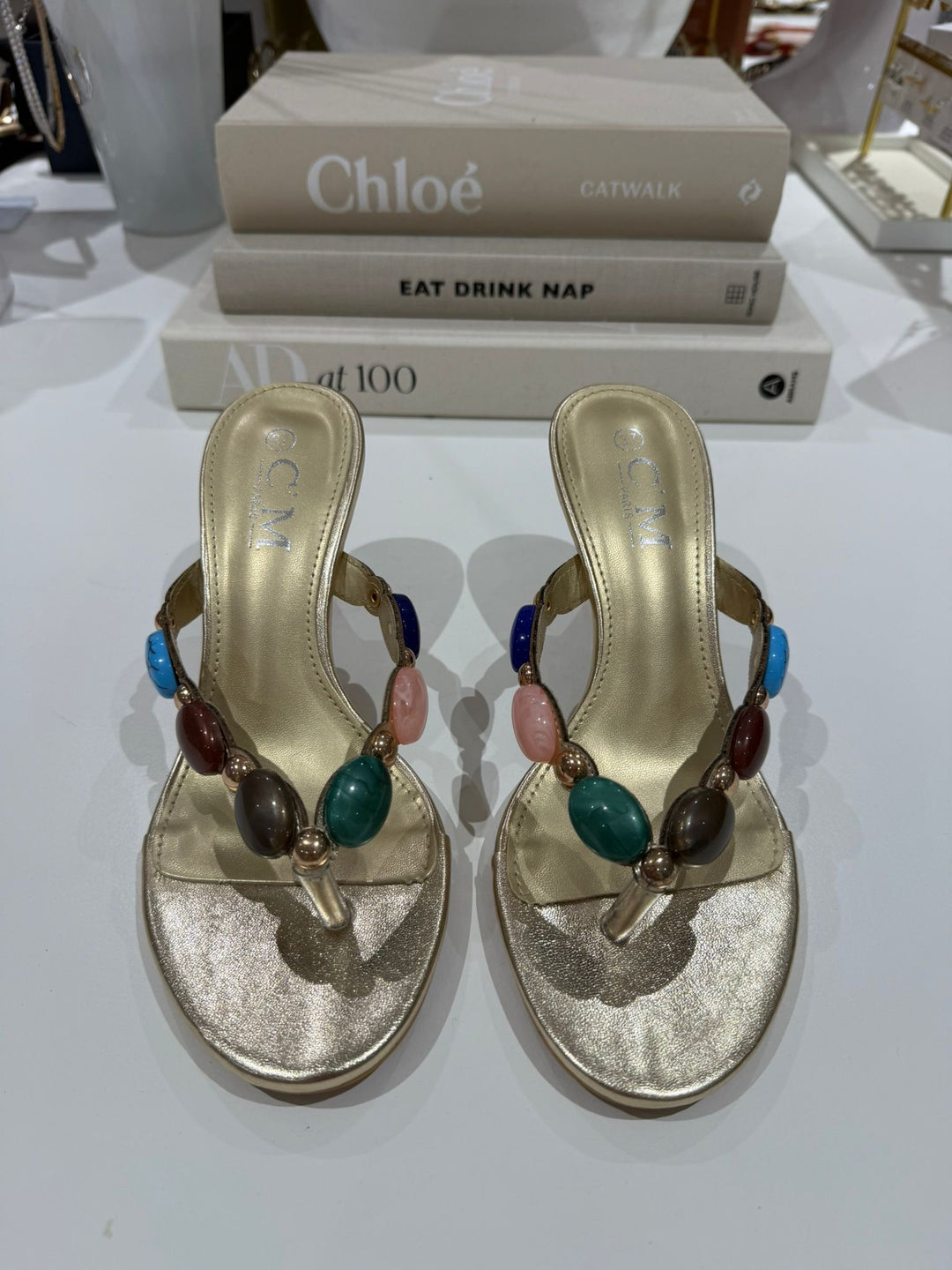 Jewelled Toe Thong Mule Kitten Heel (2 Colours)