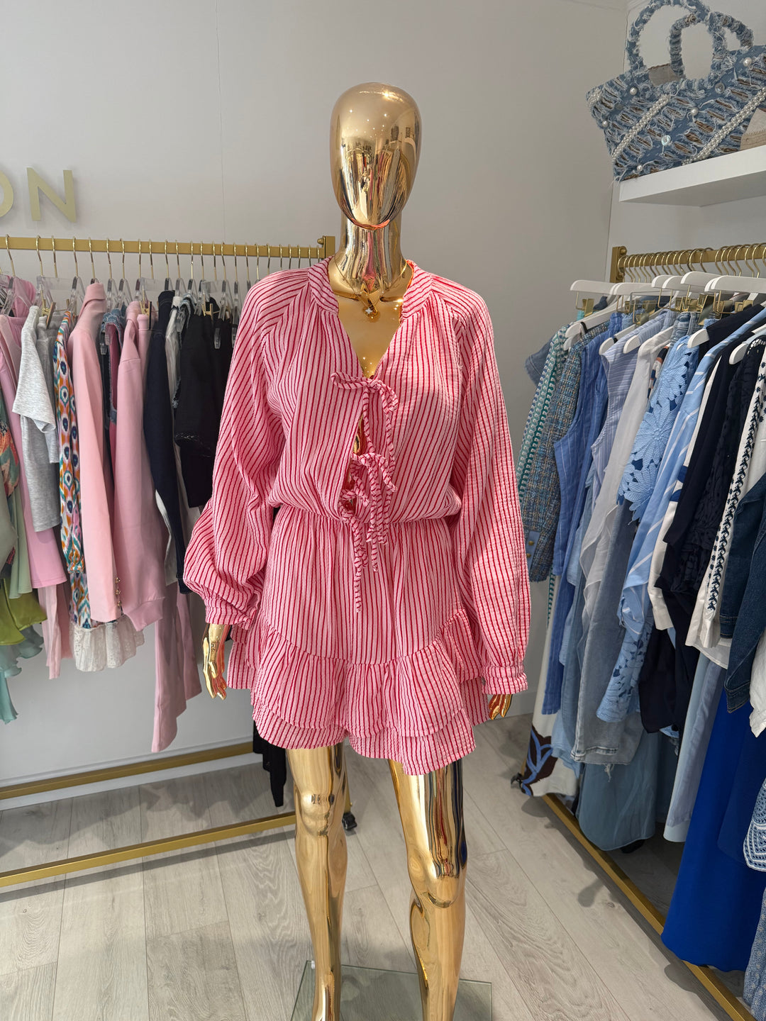 Pinstripe Tie Up Frill Playsuit (2 Colours)