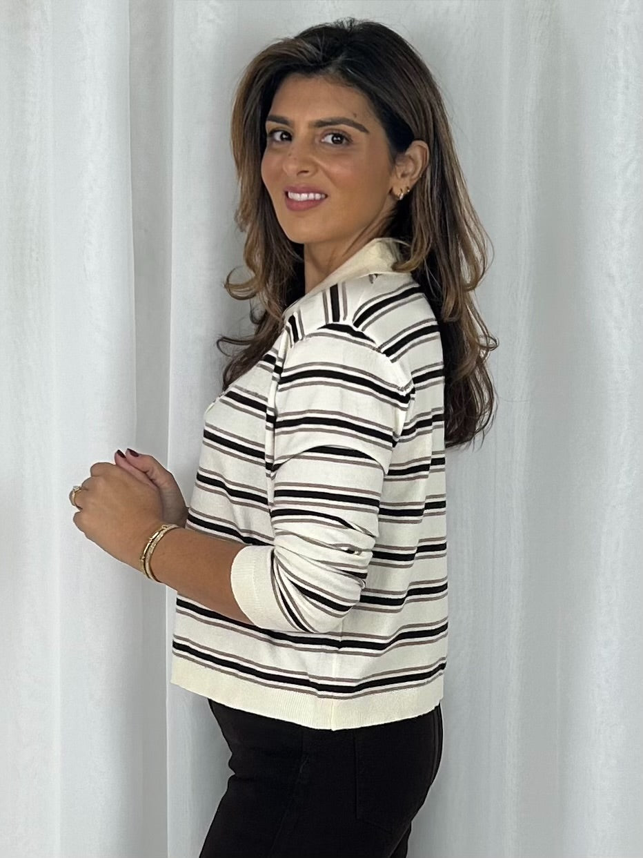 Soft Knit Striped Polo Jumper