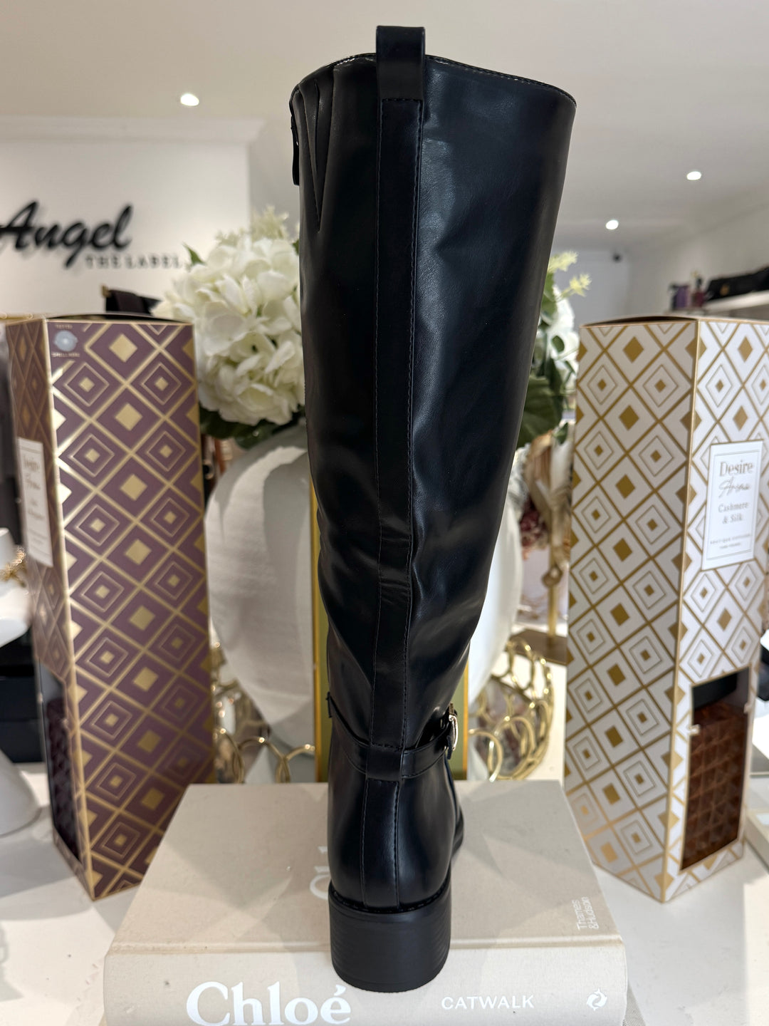 Low Gold Buckle Knee High Boots