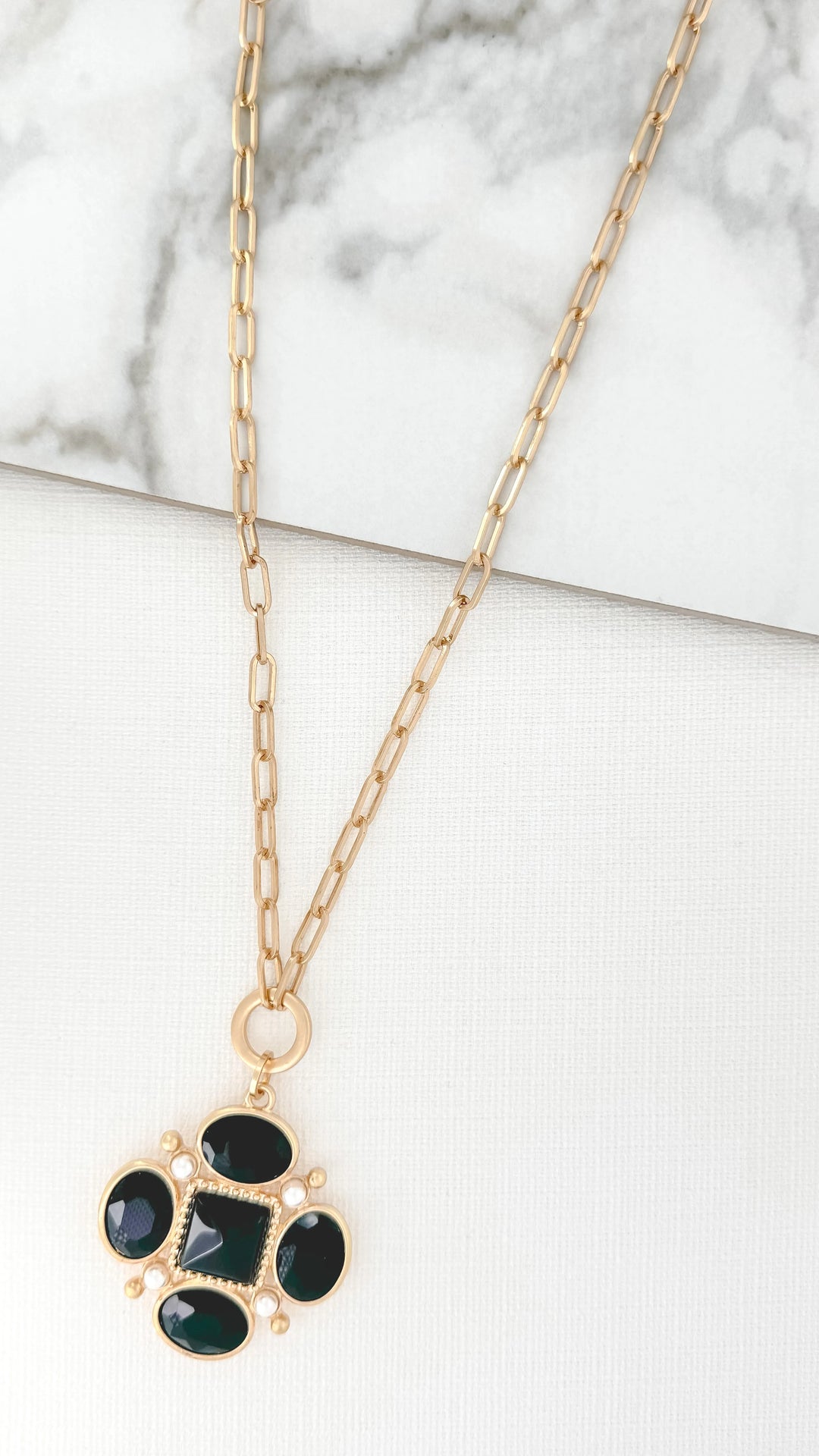Long Chain Diamond & Jewel Pendant (2 Colours)