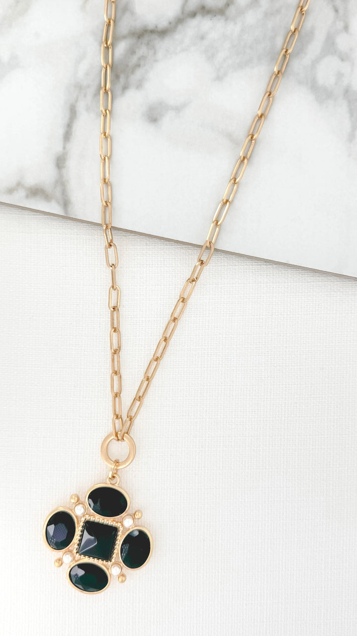 Long Chain Diamond & Jewel Pendant (2 Colours)