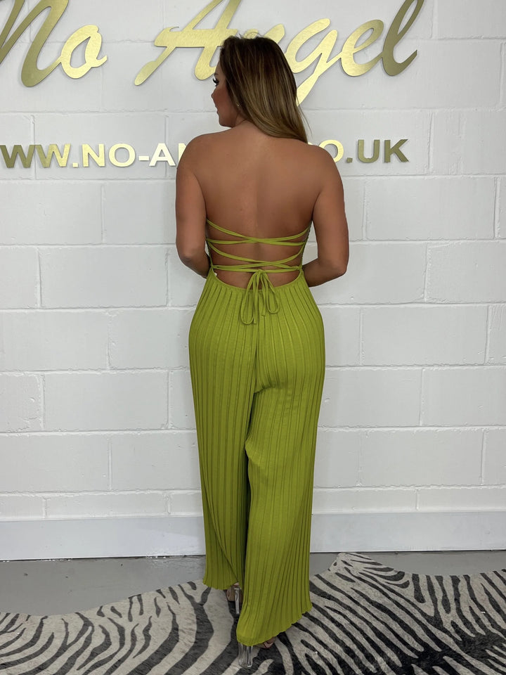 Pleated Bardot Tie Back Jumpsuit  ( 4 colours )