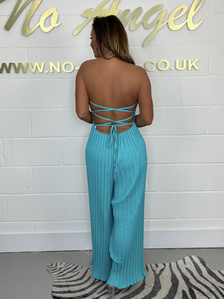 Pleated Bardot Tie Back Jumpsuit  ( 4 colours )