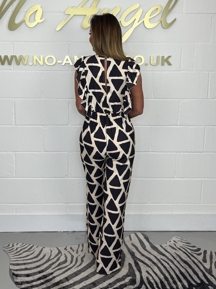Triangle Print Ruffle Knot Jumpsuit (3 Colours)