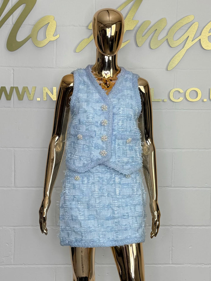 Tweed Pearl Button Waistcoat Skirt Co-Ord